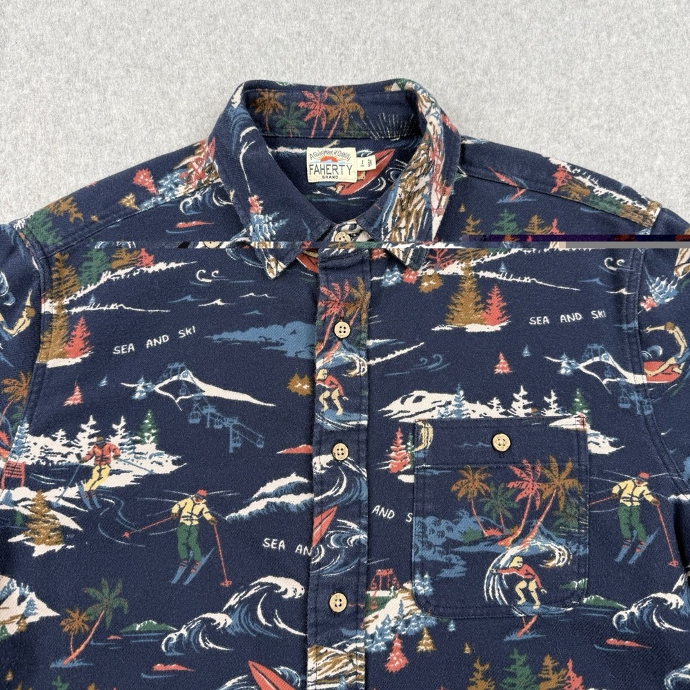 Faherty Shirt Mens Small‎ Blue Super Brushed Flannel Sea To Ski Print Button Up - Picture 2 of 12